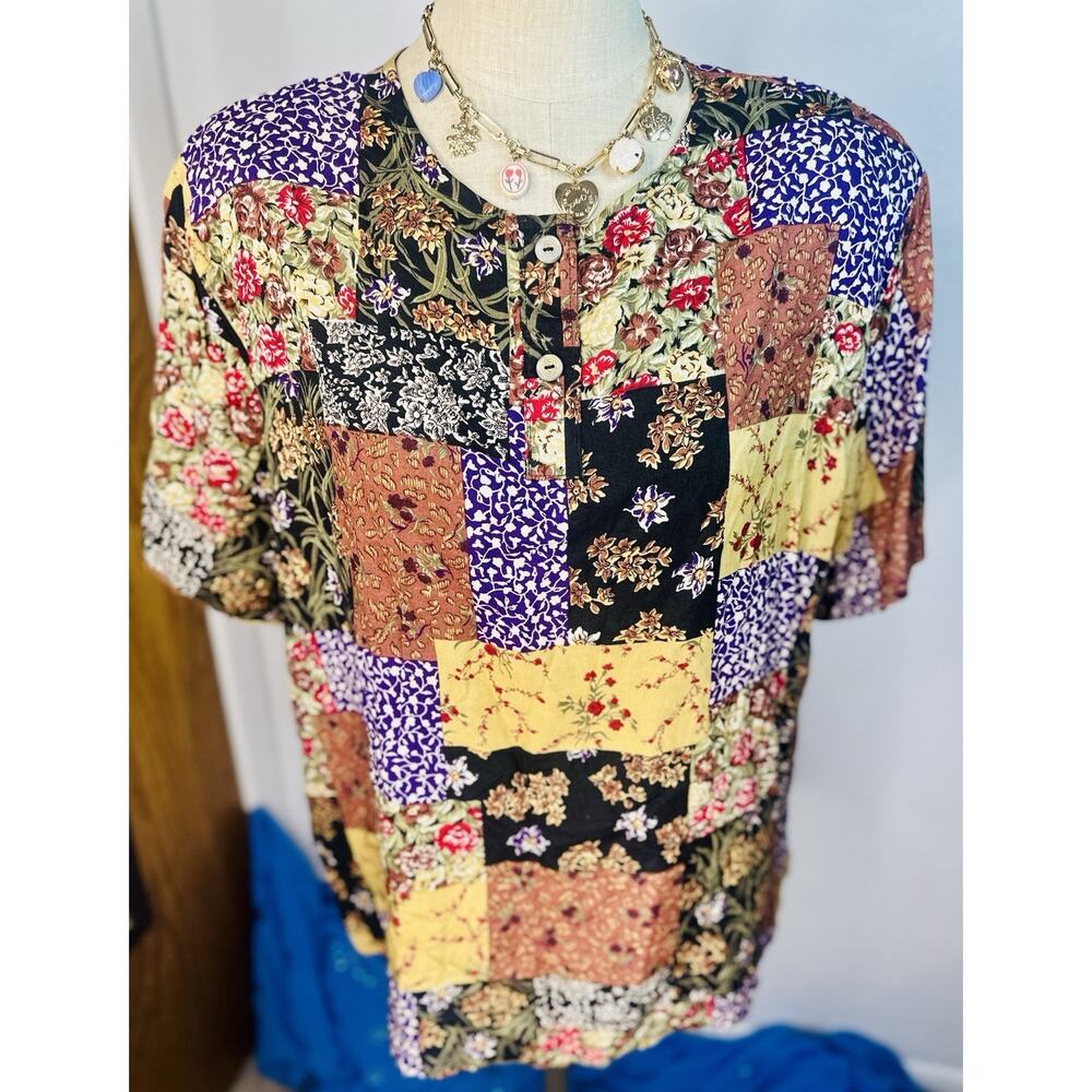 Vtg Plus Preferred Boho Cottage Floral Patchwork Style Blouse Size 24W